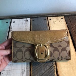 Tan fabric/ leather Coach wallet